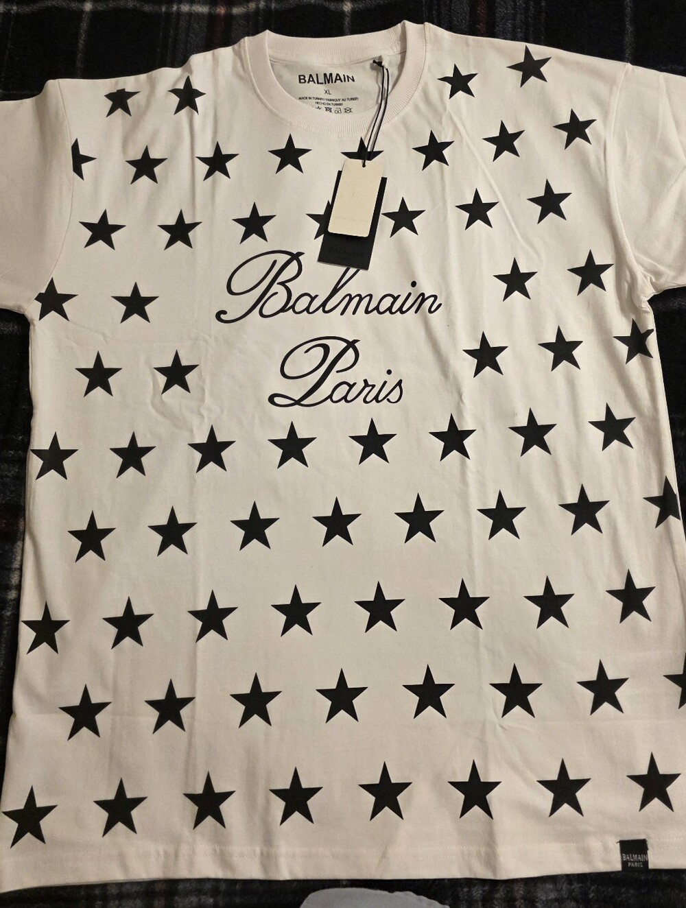 Balmain Paris White T-Shirt with Black Star Print For Men Or Women